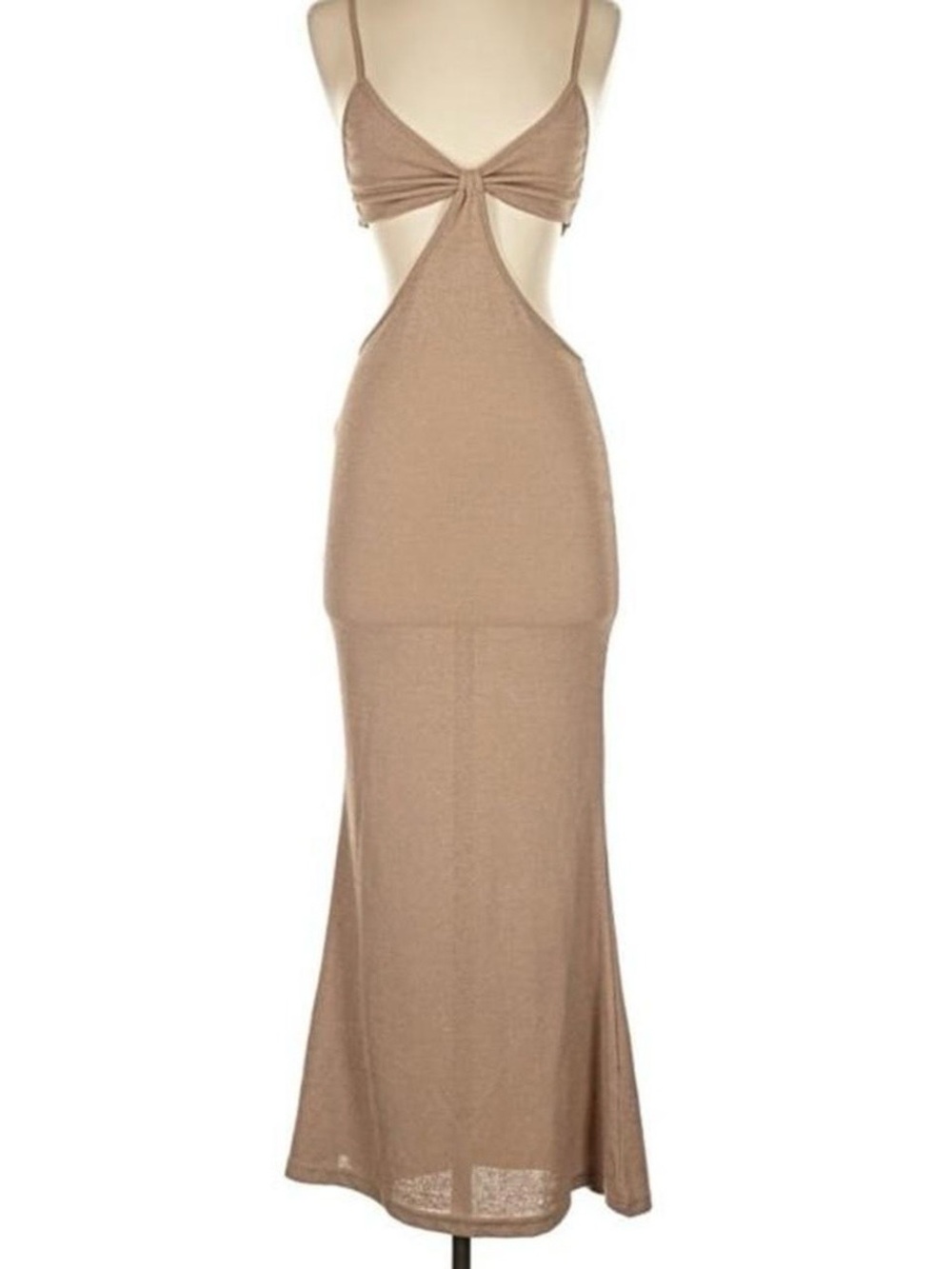 Taupe Cutout Maxi Dress with Knot Front